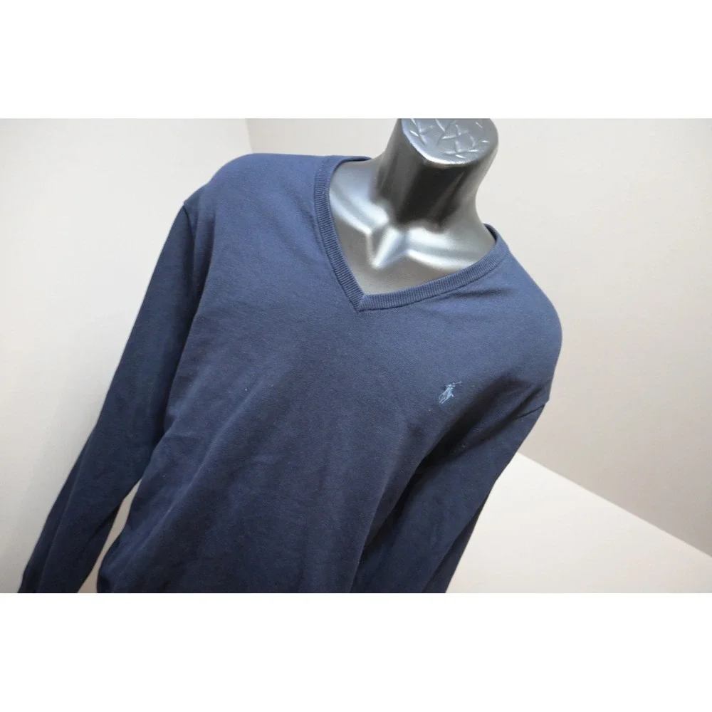 Polo Ralph Lauren Sweater Mens XXL Navy Blue Pima Cotton‎ V-Neck Excellent